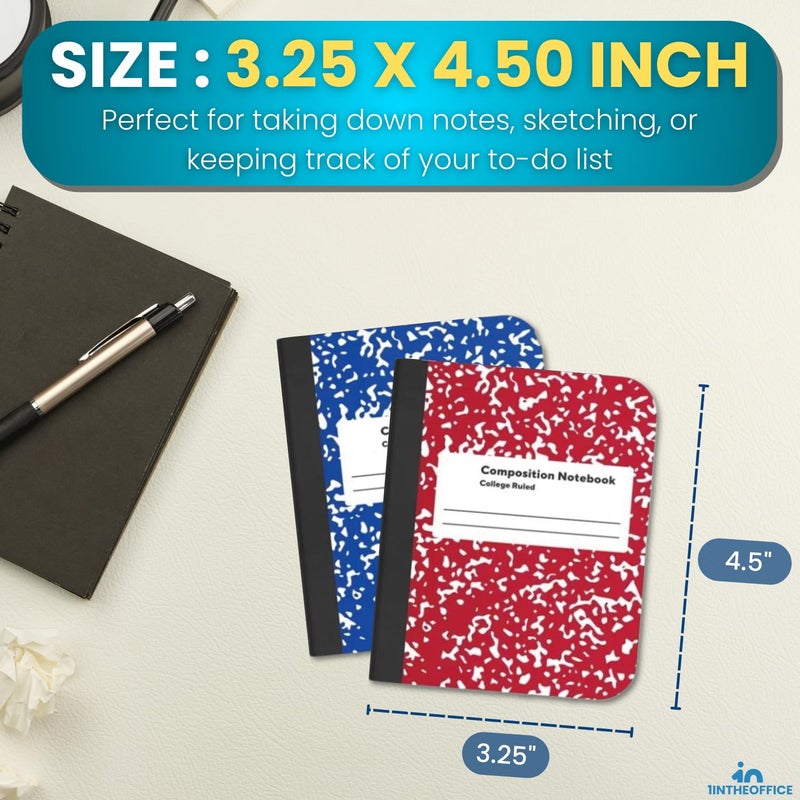 1InTheOffice Mini Composition Notebooks, 3 1/4in x 4 1/2in, Marble, College Ruled Notebook Paper, 80 Sheets, Assorted Colors, 2 Pack - Image 4